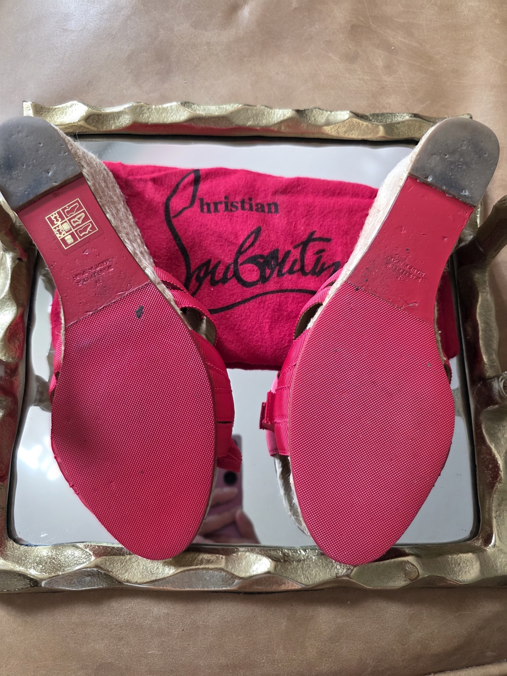 Christian Louboutin Women’s Red Espadrille Bow Slide Sandals - Picture 4 of 4